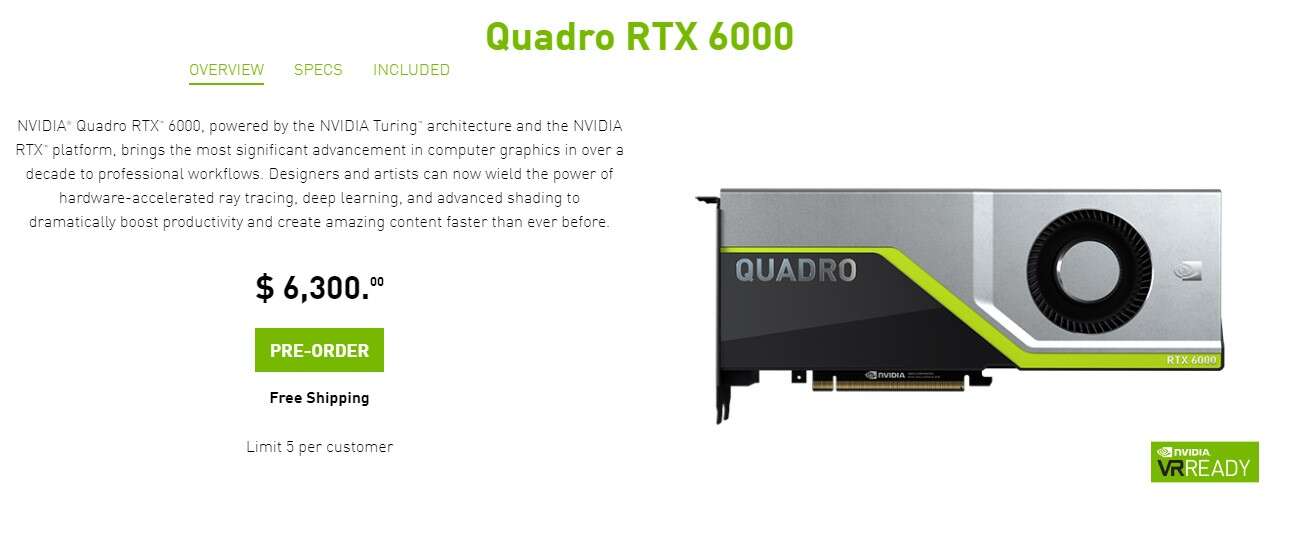 Nvidia Quadro RTX 6000 w przedsprzedaży