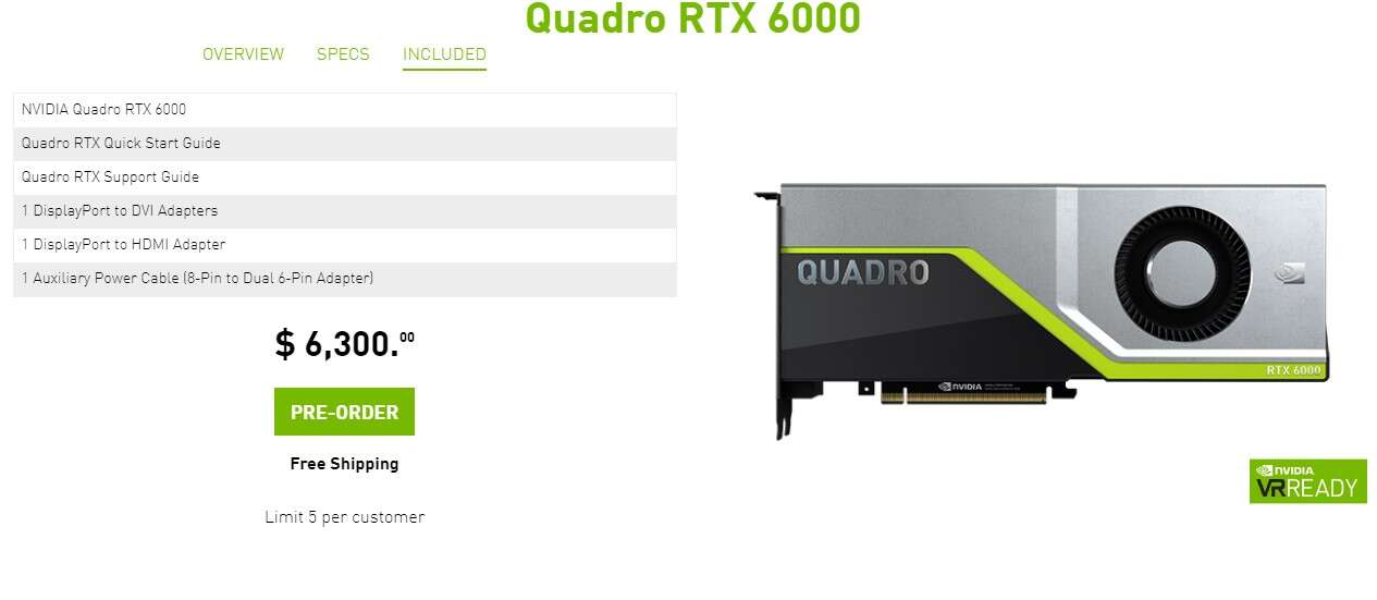 Nvidia Quadro RTX 6000 w przedsprzedaży
