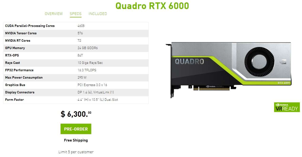 Nvidia Quadro RTX 6000 w przedsprzedaży