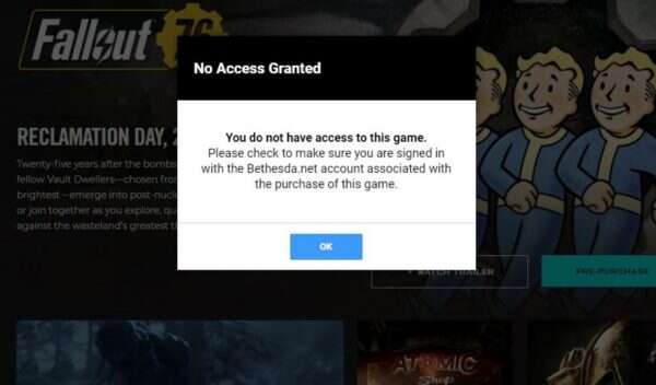 Beta Fallout 76 nie może zostać odinstalowana bez zakupy gry