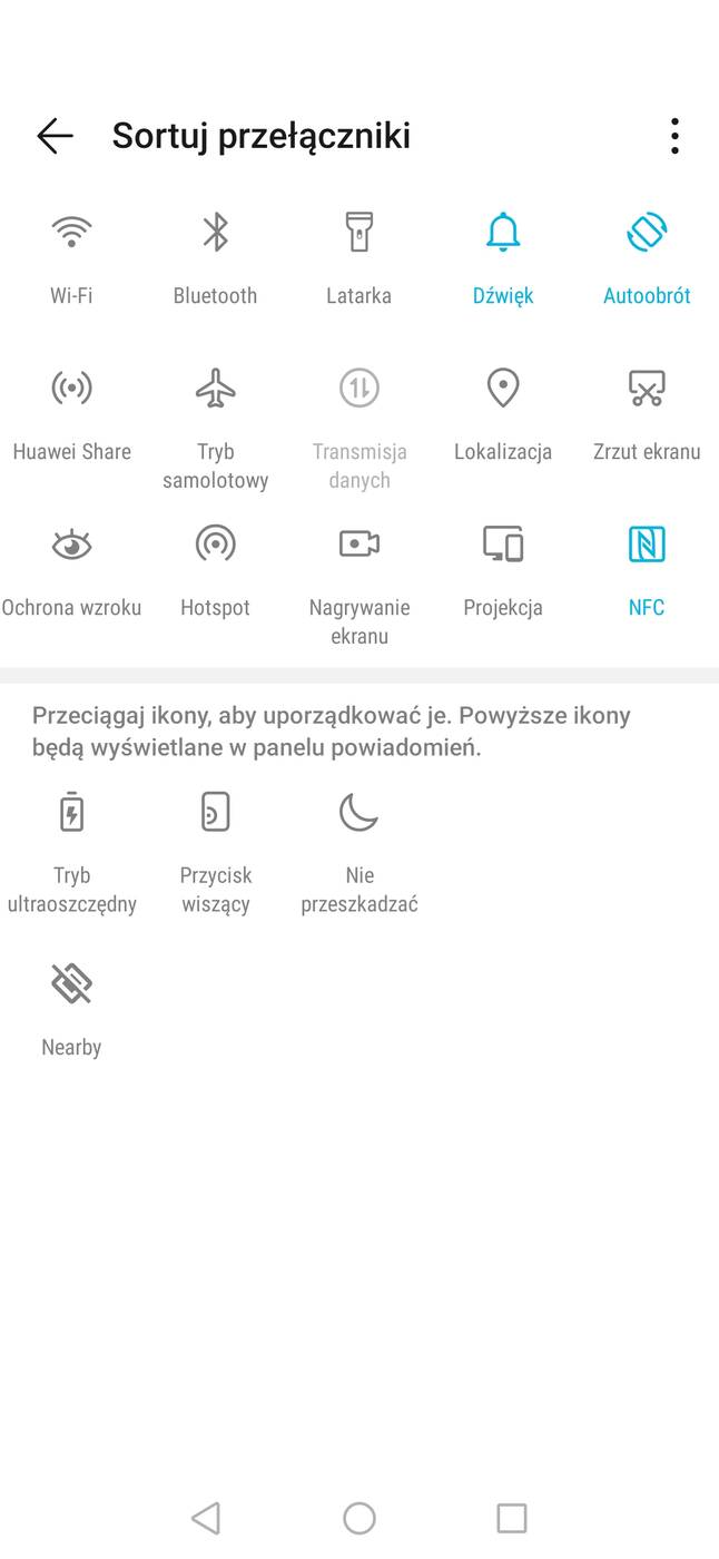 Menu telefonu - Honor 20