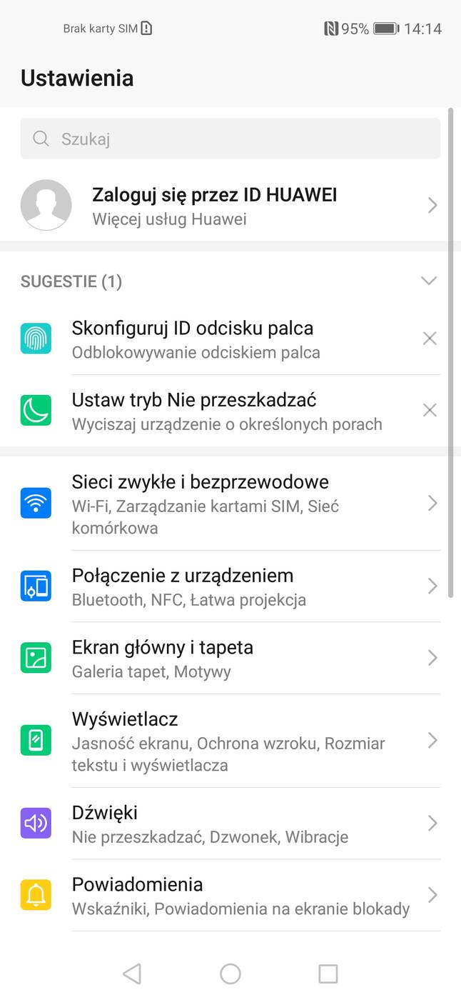 Menu telefonu - Honor 20