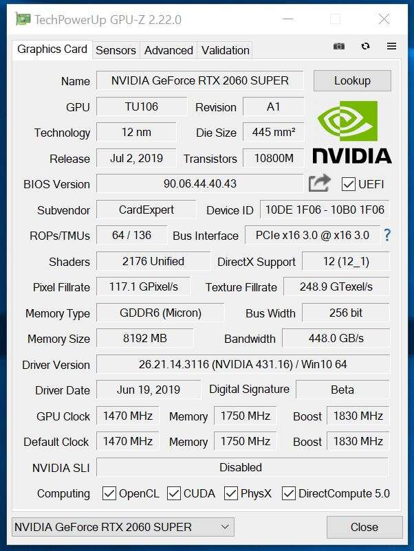 Test Gainward GeForce RTX 2060 SUPER Phantom GS