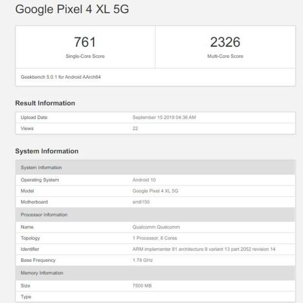 Pixel 4 XL, google Pixel 4 XL, specyfikacja Pixel 4 XL, 8 GB Pixel 4 XL, geekbench Pixel 4 XL