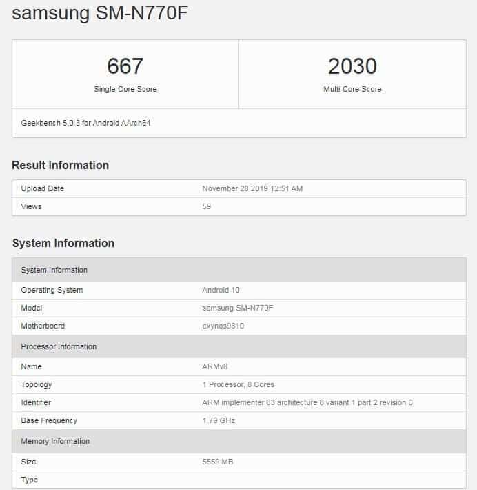 benchmark Galaxy Note 10 Lite, wydajność Galaxy Note 10 Lite