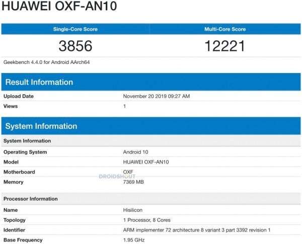 wydajność Honor V30, geekbench Honor V30