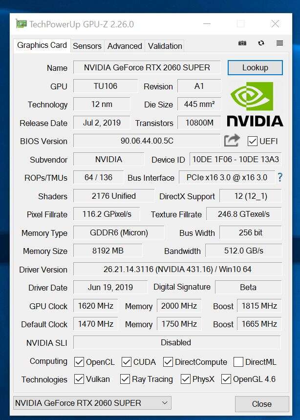 Test KFA2 RTX 2060 Super (1- Click OC)