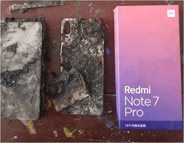 pożar Redmi Note 7 Pro, płomienie Redmi Note 7 Pro