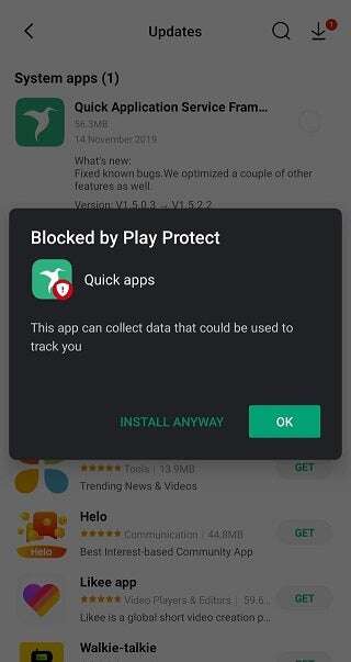 xiaomi quick apps Google Play Protect, quick apps Google Play Protect, blokada quick apps Google Play Protect