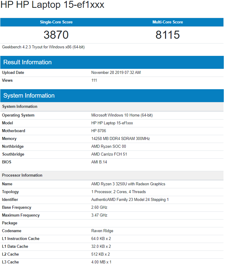 wydajność AMD Ryzen 3 3250U, benchmark AMD Ryzen 3 3250U