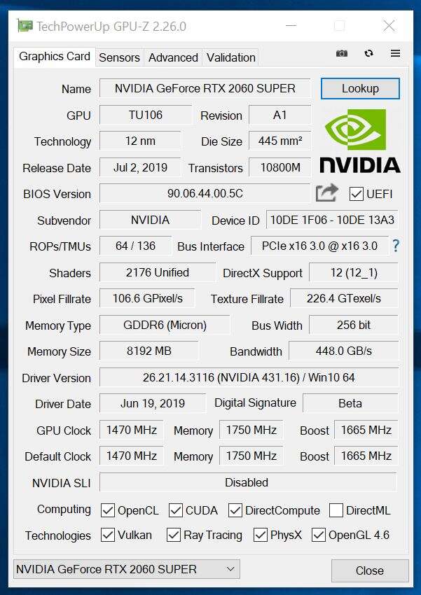 Test KFA2 RTX 2060 Super (1- Click OC)