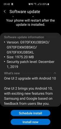 update Galaxy S10e, one ui 2.0 Galaxy S10e, android 10 Galaxy S10e