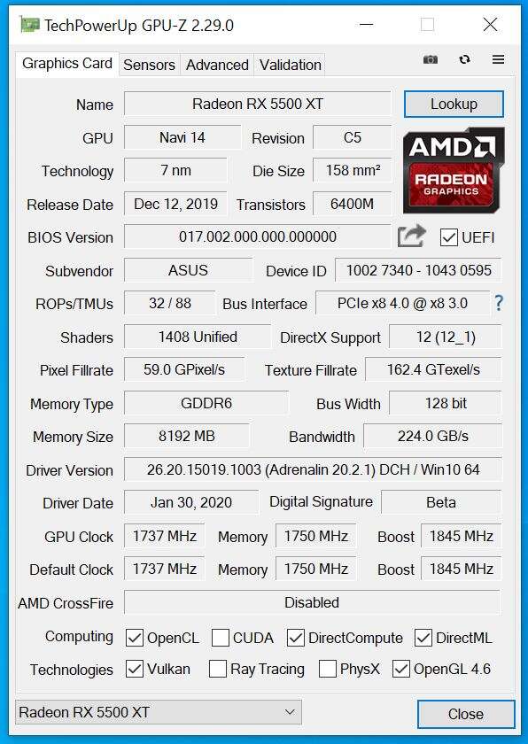 Test Asus Radeon RX 5500 XT Strix Gaming OC 8 GB