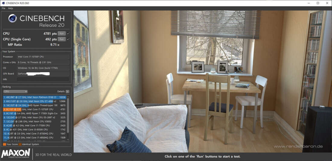 Intel Core i7-10700F cinebench, Intel Core i7-10700F cinebench R20