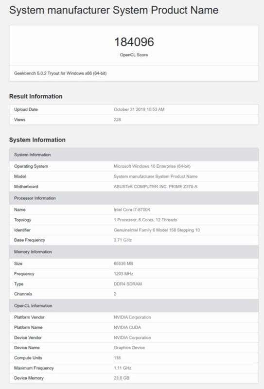 Nvidia AMpere geekbench, Nvidia AMpere benchmark
