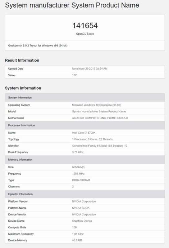Nvidia AMpere geekbench, Nvidia AMpere benchmark