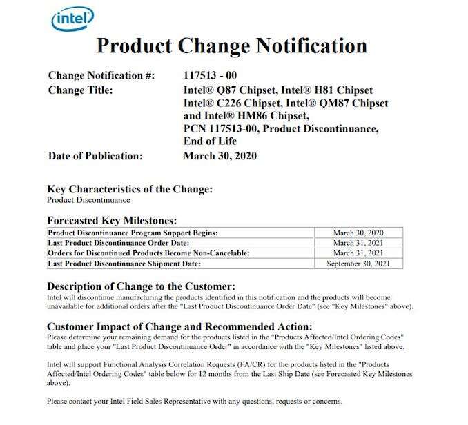 Intel zaprzestaje produkcji kilku chipsetów Haswell