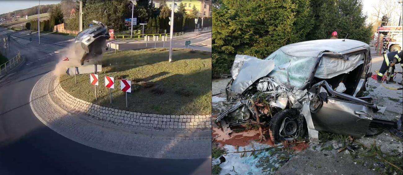 wypadek w Polsce, Suzuki na rondzie, wypadek na rondzie, wielkanocny wypadek rondo, na rondzie jak z katapulty