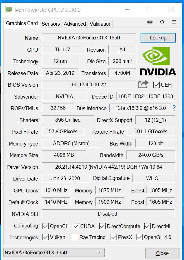 Test KFA2 GeForce GTX 1650 EX (1-Click OC) GDDR6