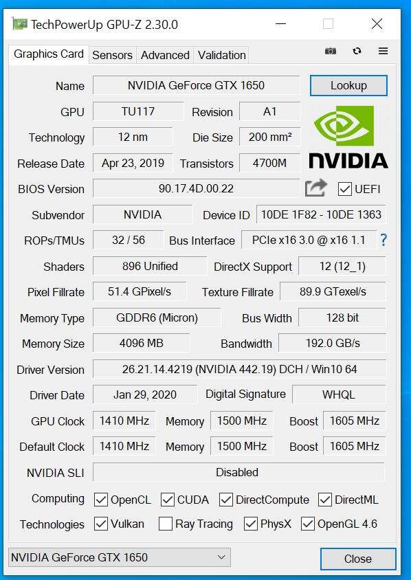 Test KFA2 GeForce GTX 1650 EX (1-Click OC) GDDR6