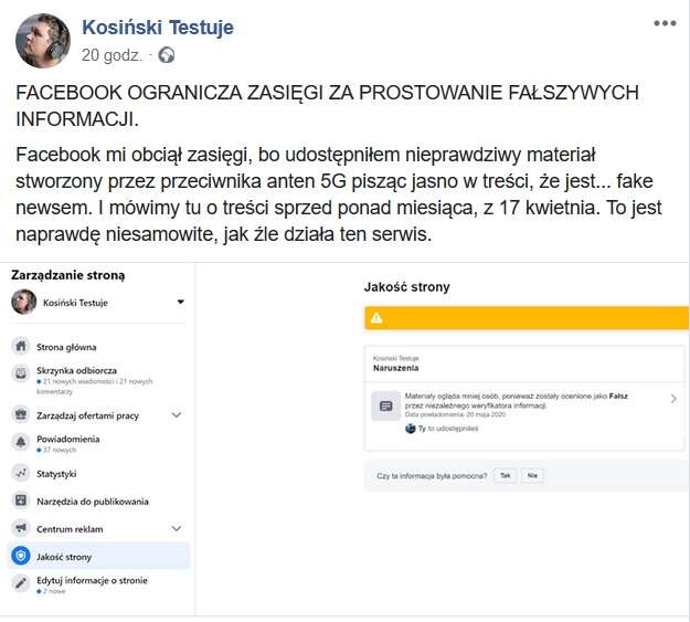 Wyzwanie dla Facebooka - pseudonauka i wylęgarnie fake newsów na jednej liście