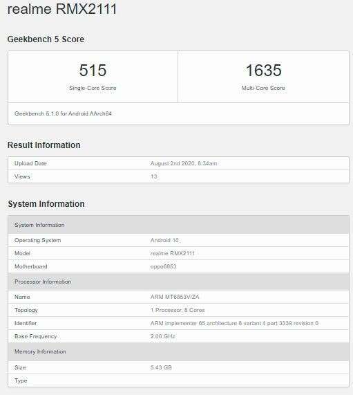 Realme V5 geekbench, Realme V5 specyfikacja