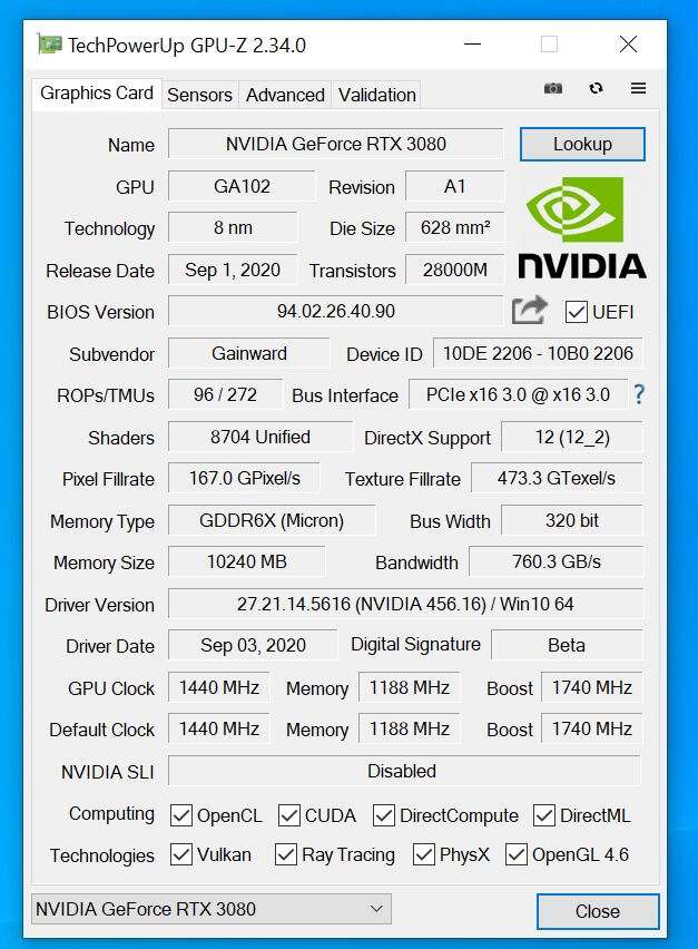 Test Gainward GeForce RTX 3080 Phoenix GS