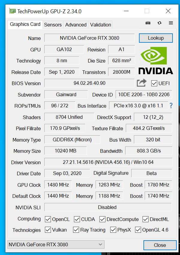 Test Gainward GeForce RTX 3080 Phoenix GS