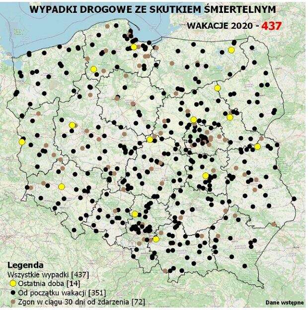 Wakacje 2020 a wypadki ze skutkiem śmiertelnym. Przerażająca mapa policji