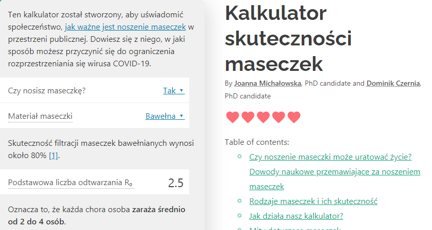 Sprawdźcie polski kalkulator pokazujący, jak maski ograniczają pandemię