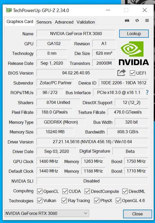 Test ZOTAC GeForce RTX 3080 Trinity