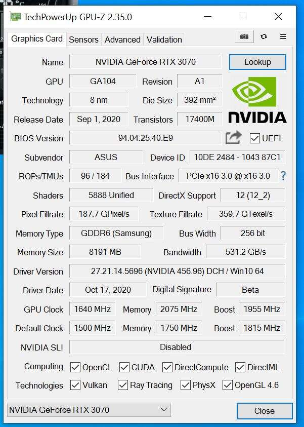 Test Asus GeForce RTX 3070 TUF Gaming OC