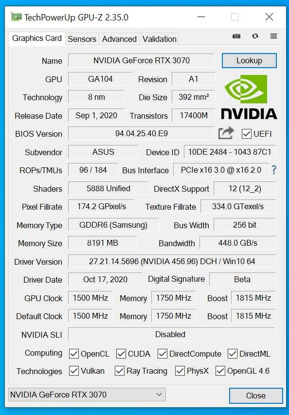 Test Asus GeForce RTX 3070 TUF Gaming OC
