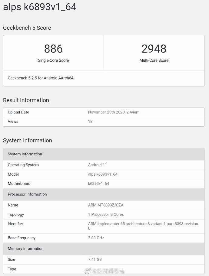 geekbench MediaTek MT6893