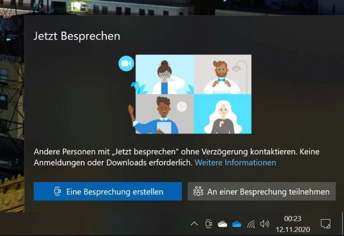 Szybkie tworzenie wirtualnych spotkań w Windows 10