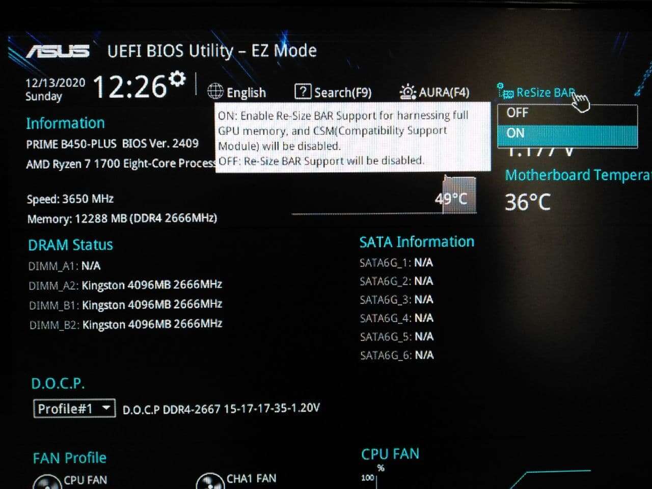 AMD SAM Asus 1. generacja Ryzen