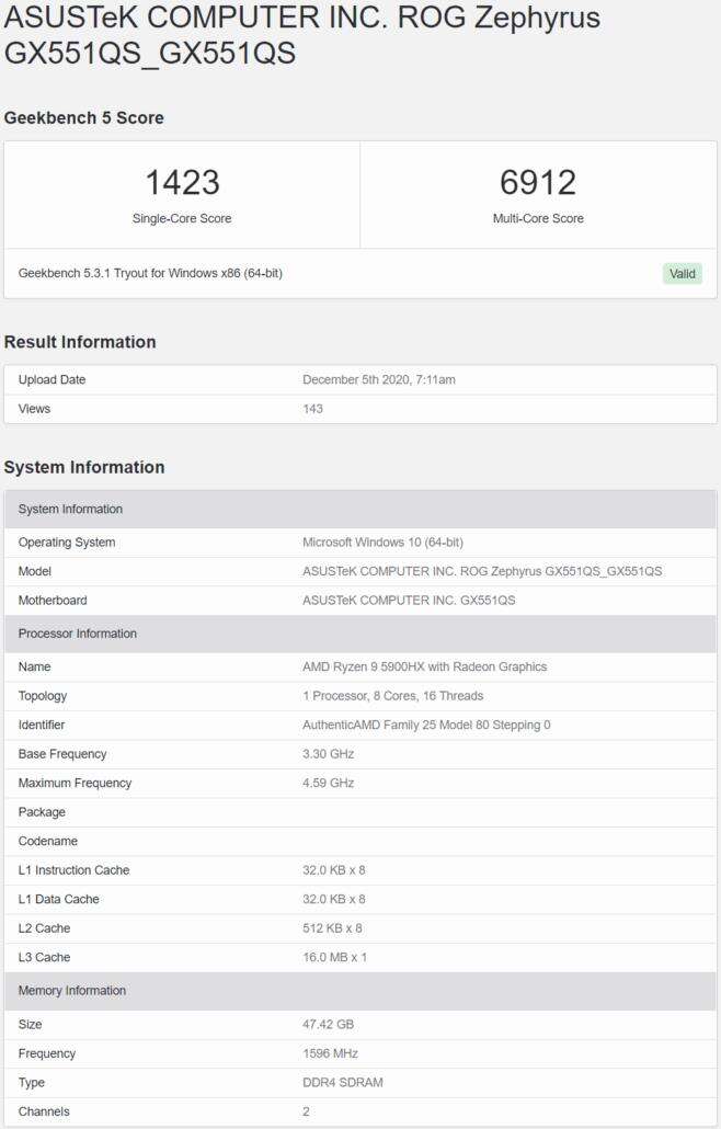 mobilny AMD Ryzen 9 5900HX, benchmark AMD Ryzen 9 5900HX
