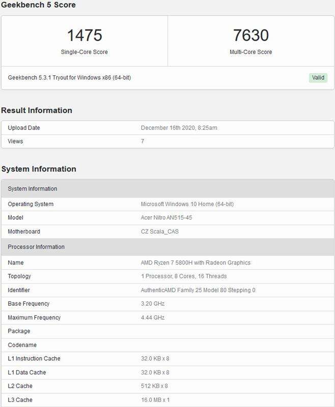 Procesor AMD Ryzen 7 5800H przetestowany