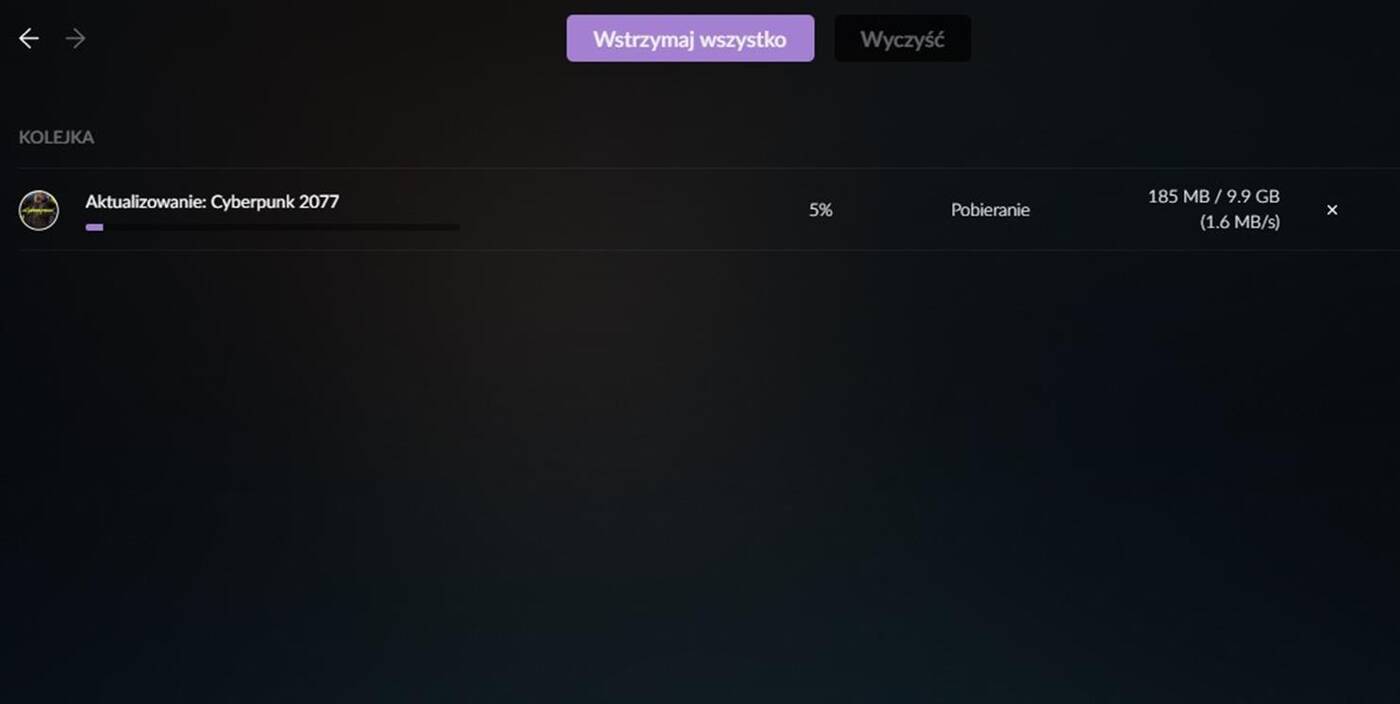Waga premierowego patcha Cyberpunk 2077 na GOG