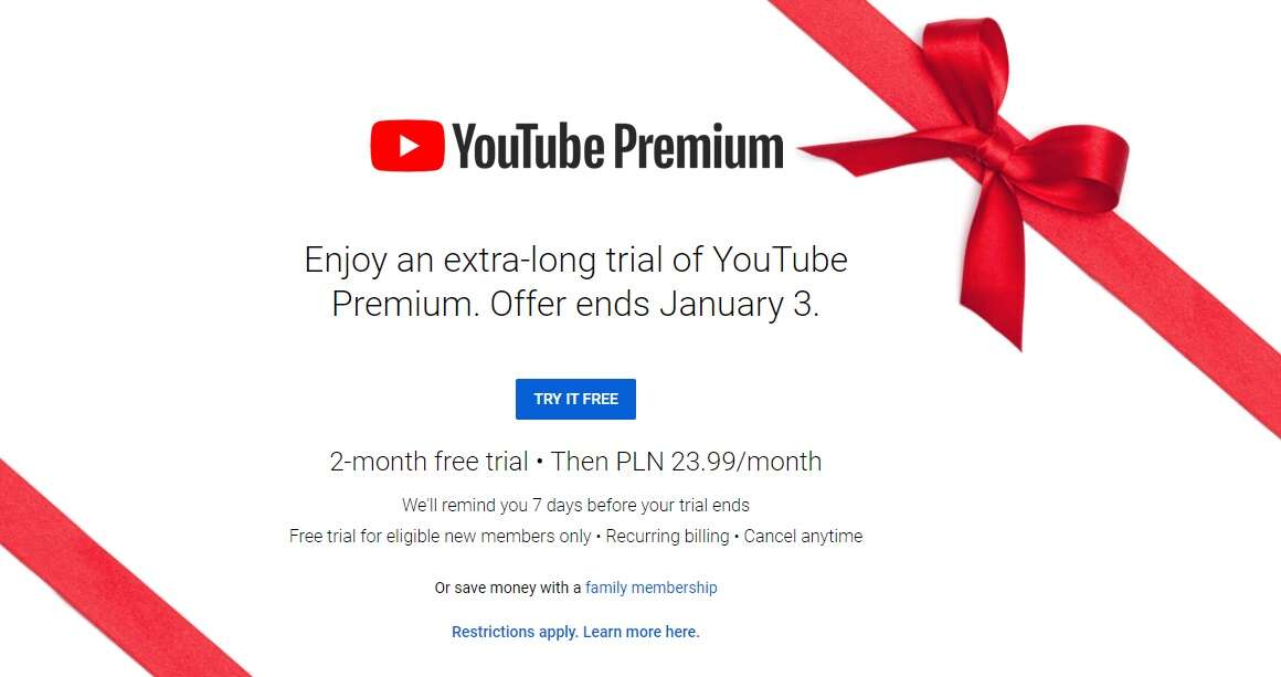 Aż 2 miesiące darmowego YouTube Premium
