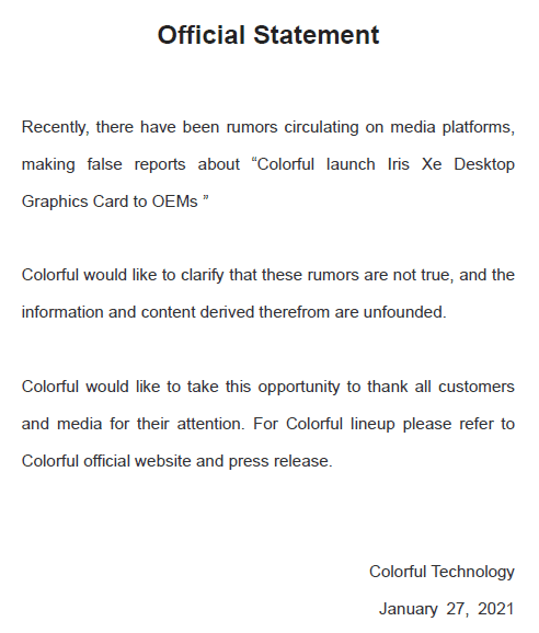 colorful intel iris xe