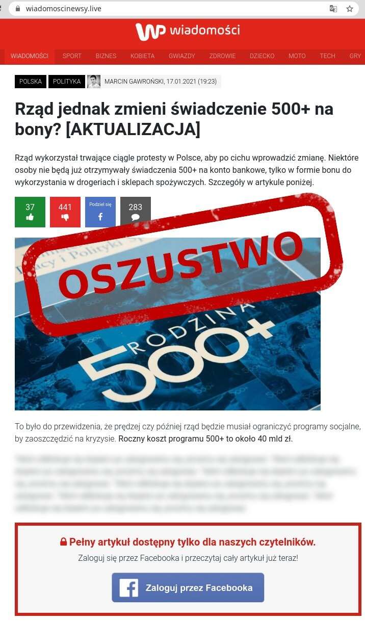 Oszustwo z 500+ - świadczenia nie można wymienić na bony