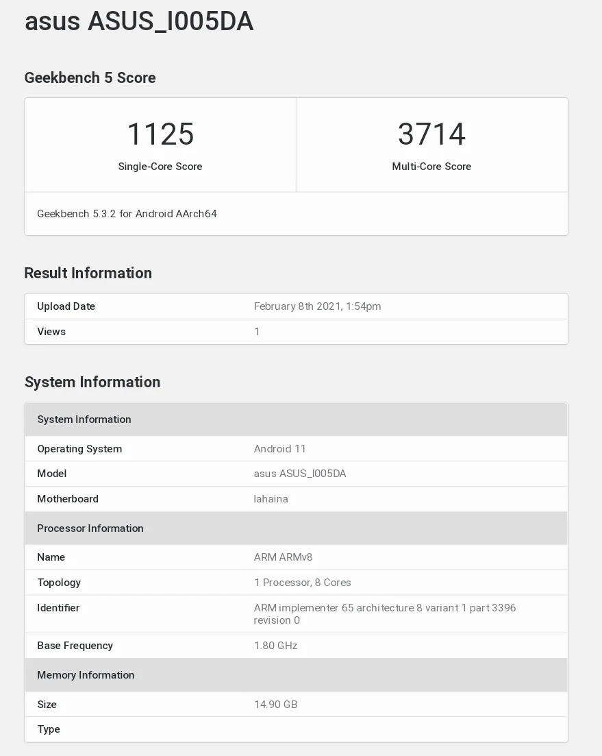Asus ROG Phone 5 w wersji z 16 GB RAM w bazie Geekbench