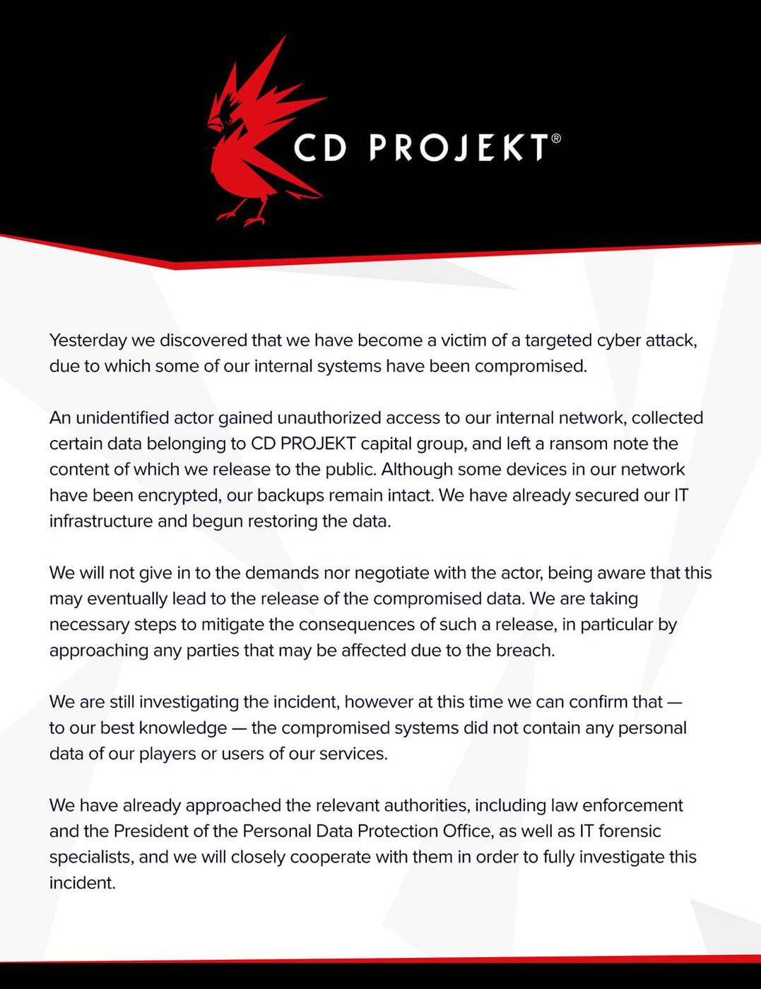 CD Projekt Red zhakowany! Poufne dane mogą wyciec lada moment