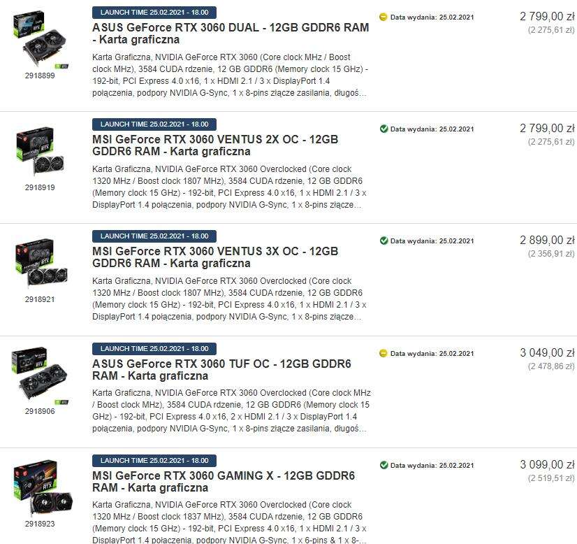 Ceny RTX 3060