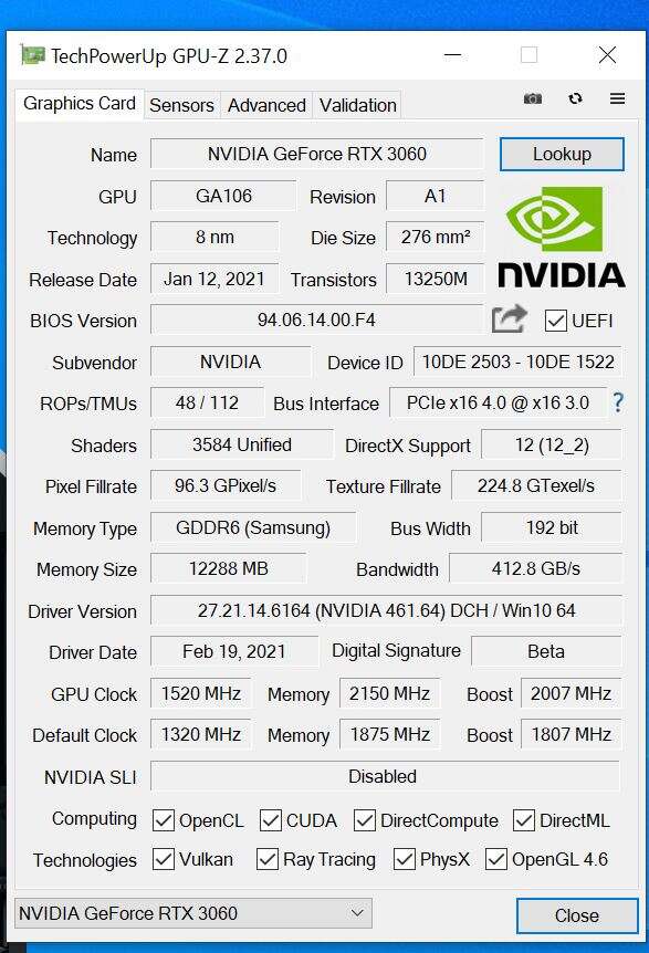 Test KFA2 GeForce RTX 3060 EX (1-Click OC)