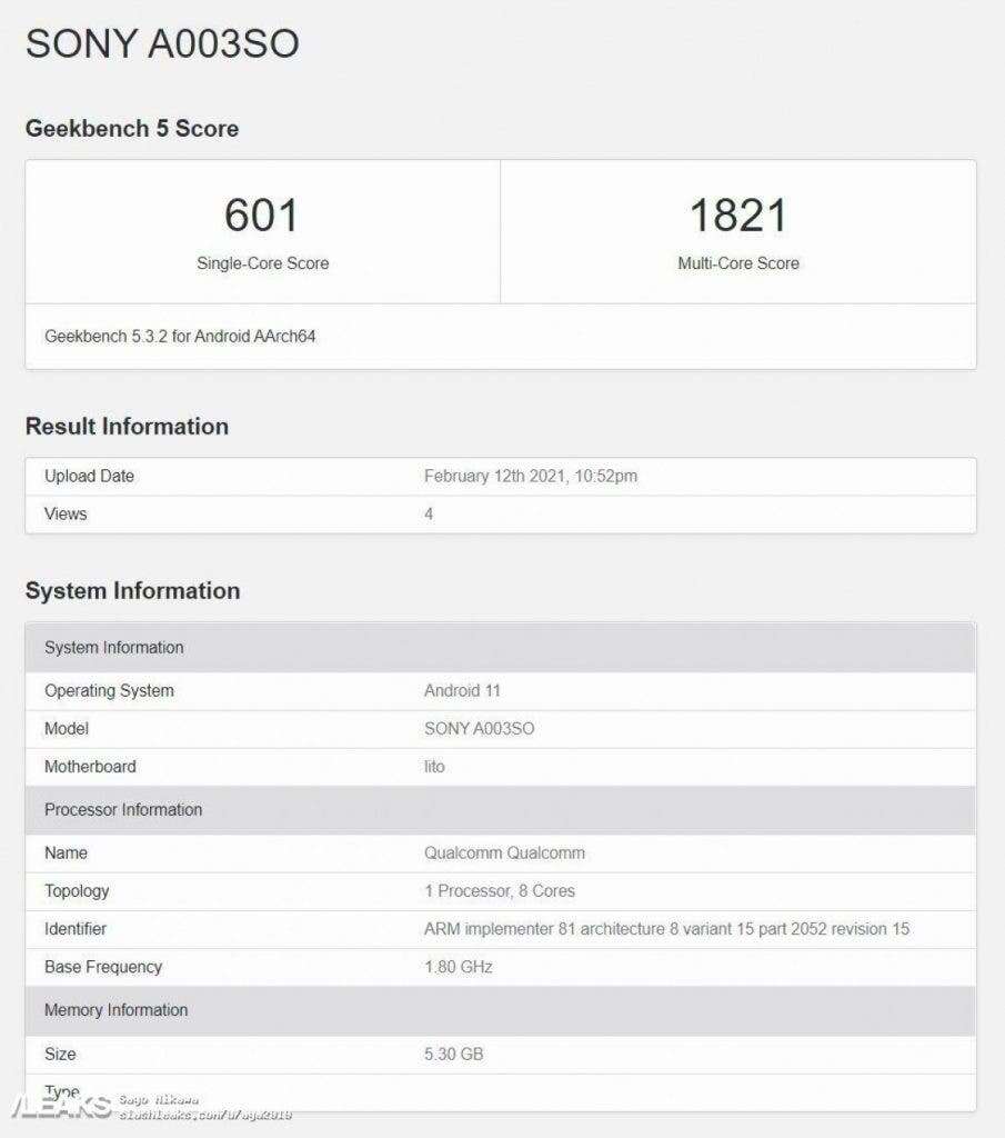 Sony Xperia 10 III geekbench