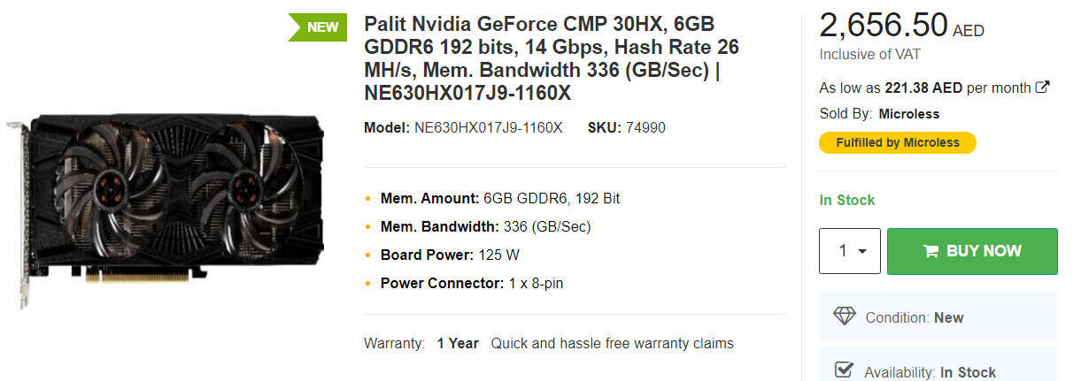 cena Palit CMP 30 HX