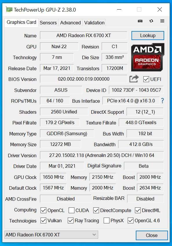 Test Asus Radeon RX 6700 XT ROG Strix OC