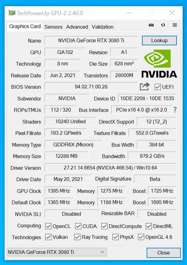 Test KFA2 GeForce RTX 3080 Ti SG (1-Click OC)